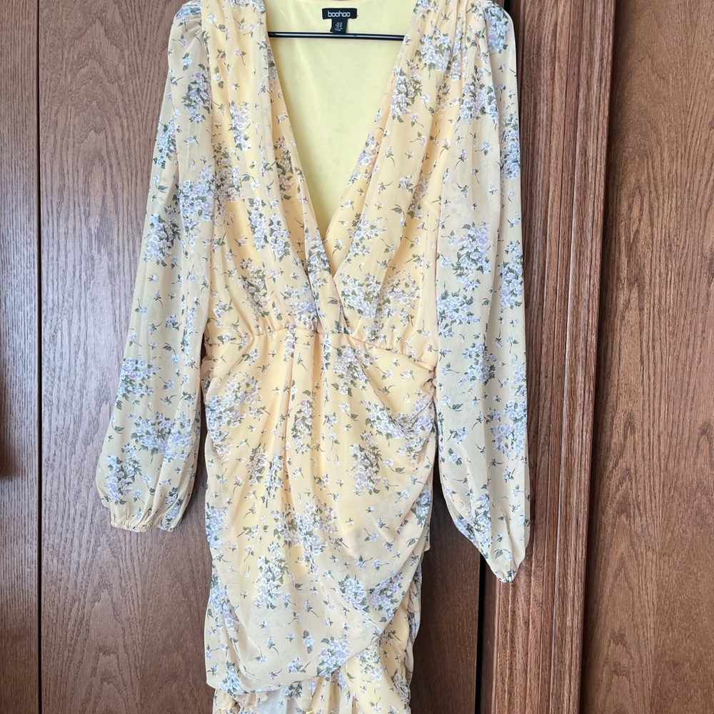 Topshop Yellow Floral Long Sleeve Dress